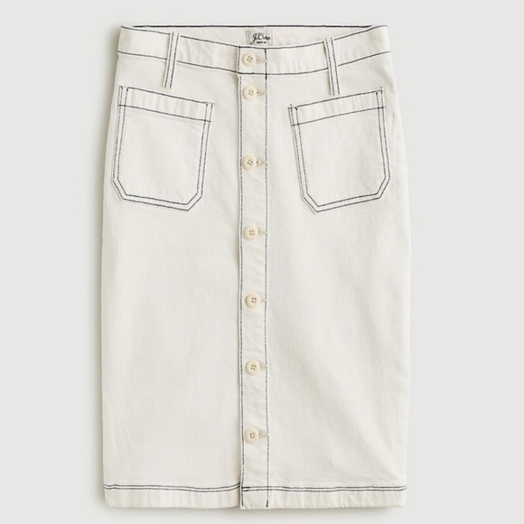 J.Crew White Denim Button Front Pencil Skirt Size 26 NWT - Picture 1 of 9